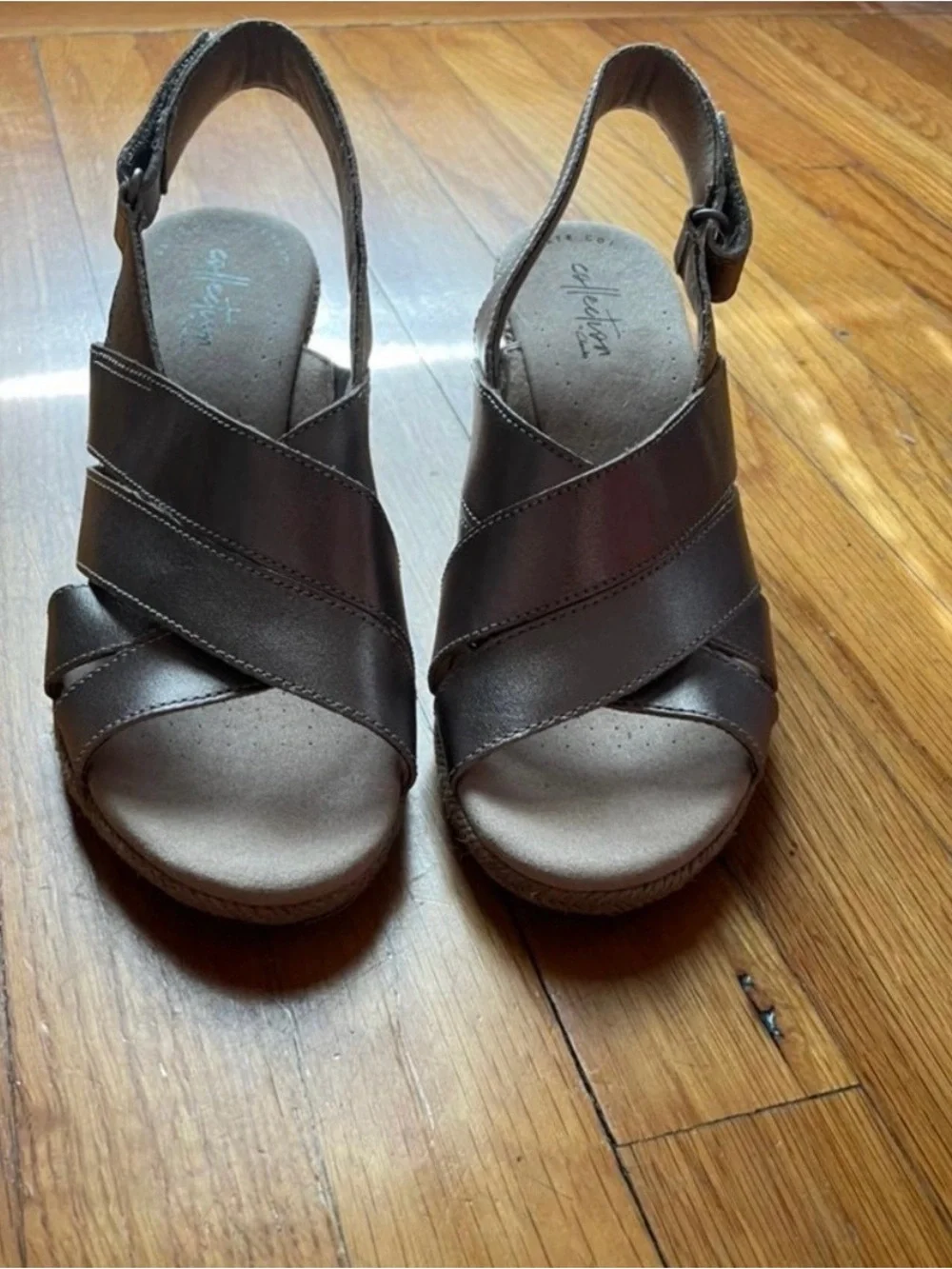 Clarks Metallic Slingback Wedge Sandals